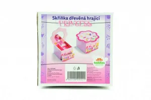Princess Skrinka šperkovnica drevo hrajúci kvetina zásuvka 14,5x8x14,5cm