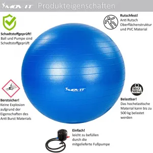 MOVIT Gymnastická lopta s nožnou pumpou, 75 cm, modrá