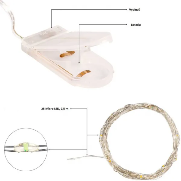VOLTRONIC 68040 Sada 10 ks svetelných reťazí - 25 LED, studená biela, na batérie