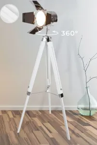 JAGO stojaca lampa s drevenou trojnožkou- biela matná