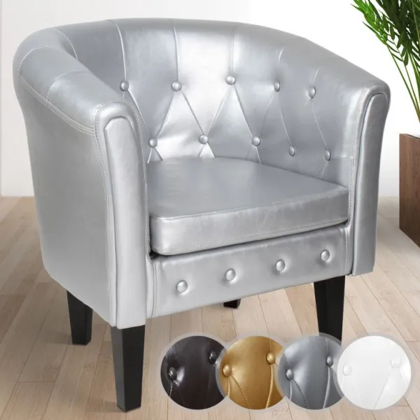 MIADOMODO Kreslo Chesterfield, 58 x 71 x 70 cm, strieborné