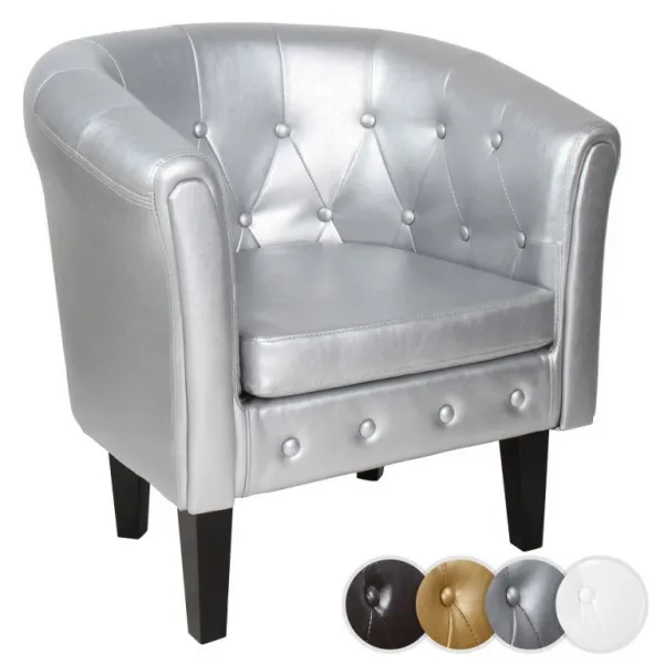 MIADOMODO Kreslo Chesterfield, 58 x 71 x 70 cm, strieborné
