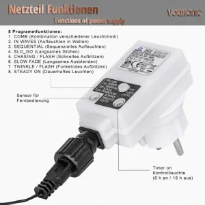 VOLTRONIC LED breza,8 funkcií z ovládačom,teplá biela,180 cm