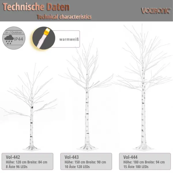 VOLTRONIC LED breza,8 funkcií z ovládačom,teplá biela,180 cm