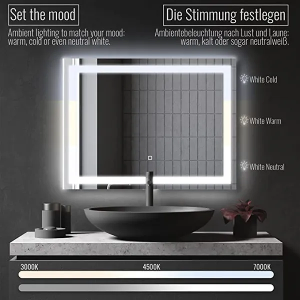 AQUAMARIN kúpeľňové zrkadlo s LED osvetlením 28 W, 80 x 60cm
