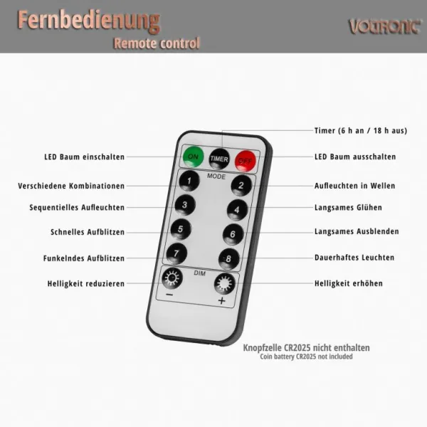 VOLTRONIC LED breza,8 funkcií z ovládačom,teplá biela,180 cm
