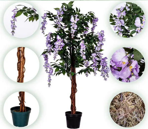 PLANTASIA umelý strom Vistária 120 cm, modrofialové kvety