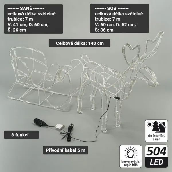 Vianočný sob so saňami teple biely, 14m
