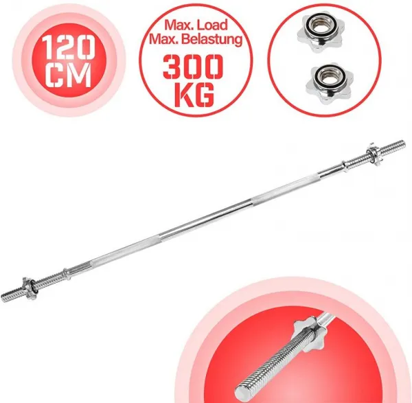 Physionics činková chrómovaná ty, 120 cm + hviezdicové zámky