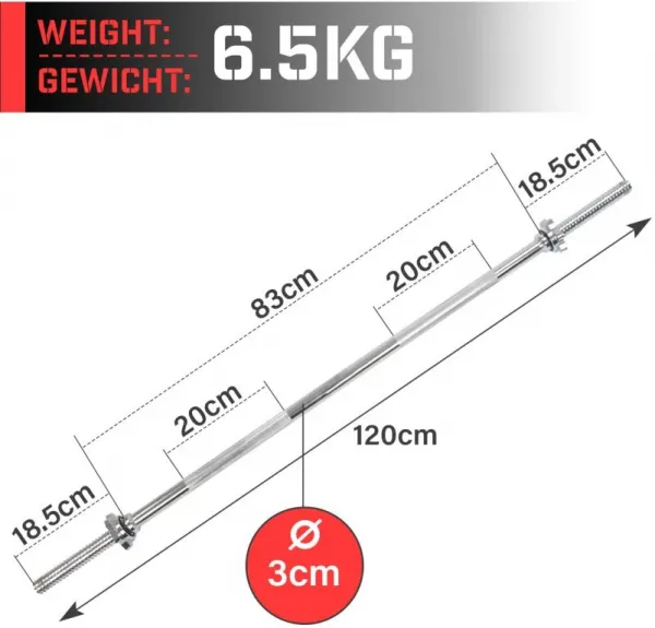 Physionics činková chrómovaná ty, 120 cm + hviezdicové zámky