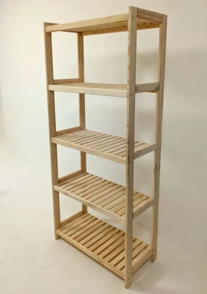 Drevený regál s 5 policami, 173 × 70 × 33 cm, borovica