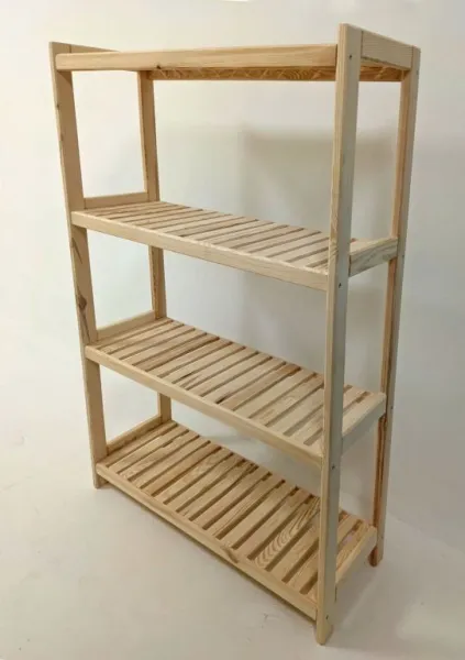 Drevený regál so 4 policami, 133 × 70 × 33 cm, borovica