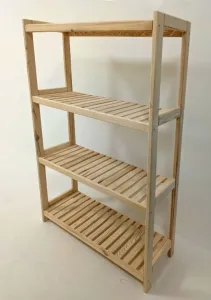 Drevený regál so 4 policami, 133 × 70 × 33 cm, borovica