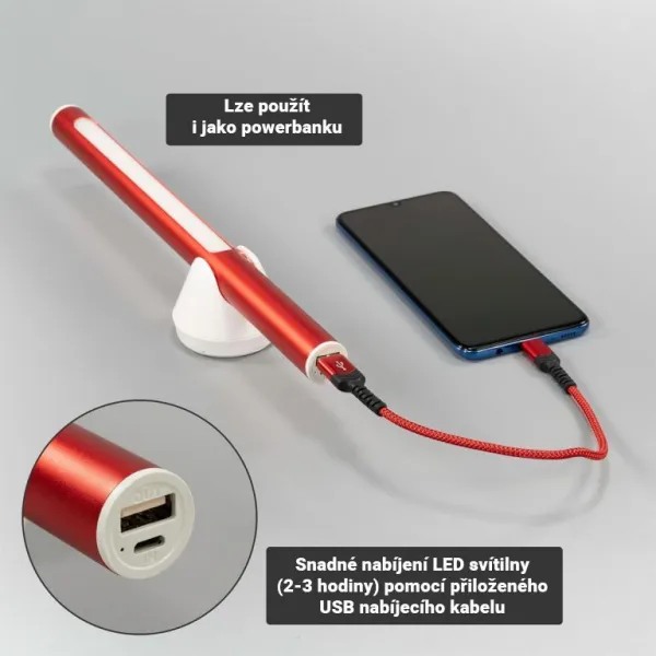 Garthen 88230 Tyčová kempingová LED lampa, vodotesná, červená 30cm