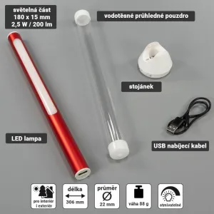 Garthen 88230 Tyčová kempingová LED lampa, vodotesná, červená 30cm