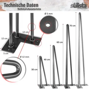 STILISTA nábytková noha z 3 tyčiek, 60 cm, strieborná