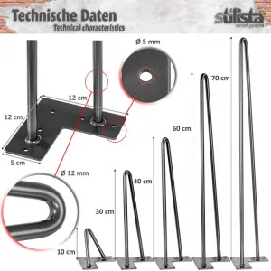 STILISTA nábytková noha z 2 tyčiek, 71 cm, sivá