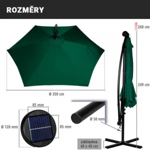 STILISTA záhradný slnečník s kľučkou 3,5 m, khaki + LED