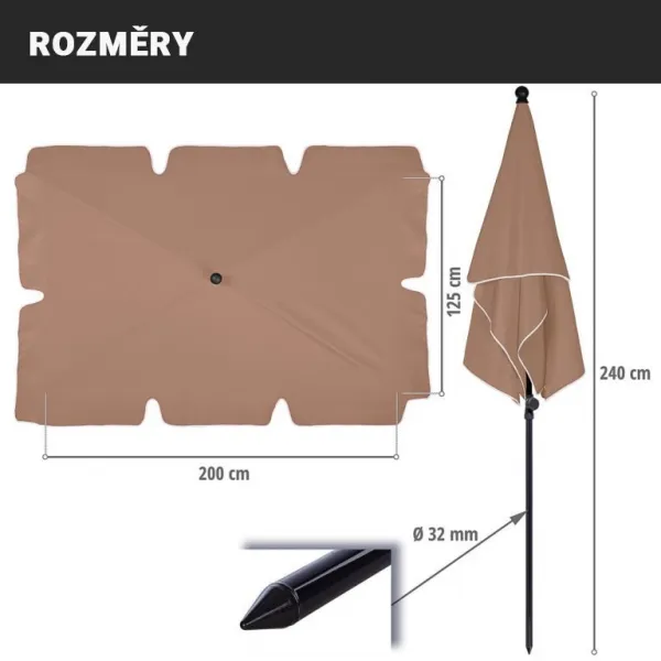 STILISTA sklopný balkónový slnečník, 200 x 125 cm, hnedý