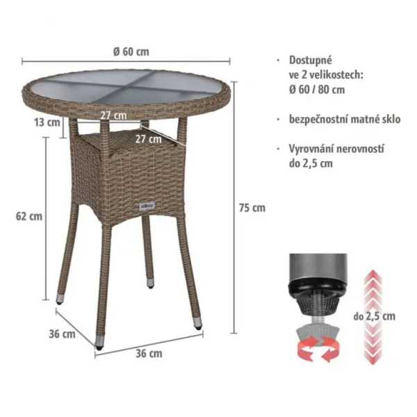 STILISTA okrúhly záhradný stolík, 60 cm, krémový