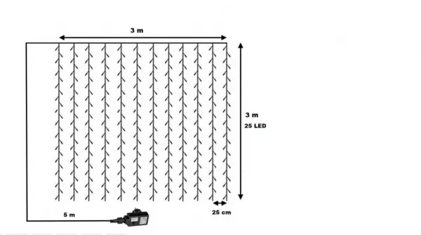 VOLTRONIC® 59571 Vianočné osvetlenie - svetelný záves - 3x3 m studená biela 300 LED