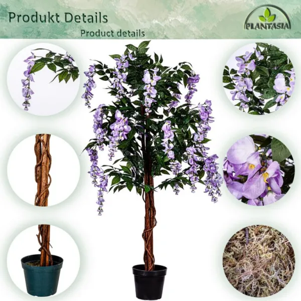 PLANTASIA 91592 Umely strom, 150 cm, Wisteria fialová