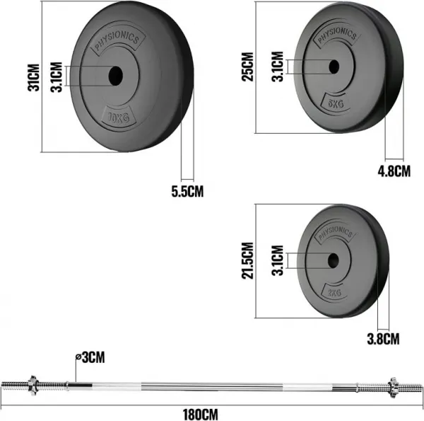 PHYSIONIC Vzpieračský set so závažím, 180 cm, 100 kg