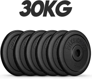 PHYSIONICS súprava činkových kotúčov 6 x 5 kg, liatina, 31 m