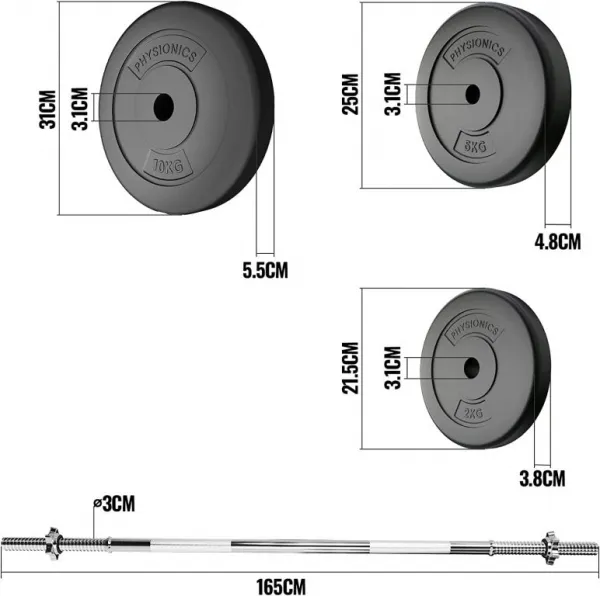 PHYSIONICS Vzpieračský set so závažím 165 cm, 60 kg