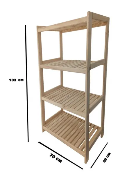 Drevený regál so 4 policami, 133 x 70 x 43 cm