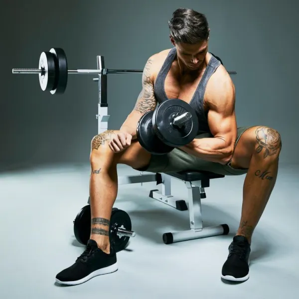 Gorilla Sports Posilňovacia lavica + nakladací set, 100 kg