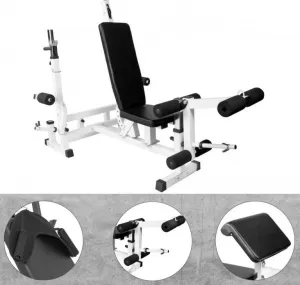 Nastaviteľná fitness lavica s curl stanicou a kladkou, biela