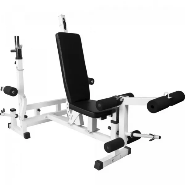 Nastaviteľná fitness lavica s curl stanicou a kladkou, biela