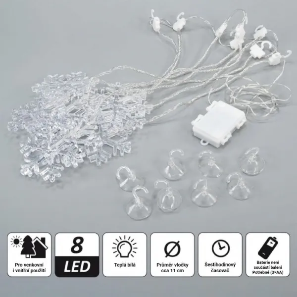 Nexos 86334 Svetelný záves vločky, 8 LED, teplo-biela