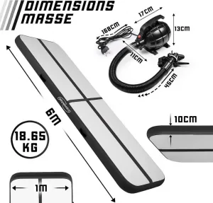 Physionics Airtrack nafukovacia žinenka, 4 m, čierna