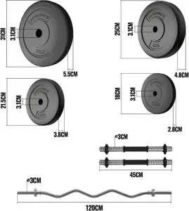 PHYSIONICS Vzpieračský set so závažím, hviezd. zámky, 76 kg