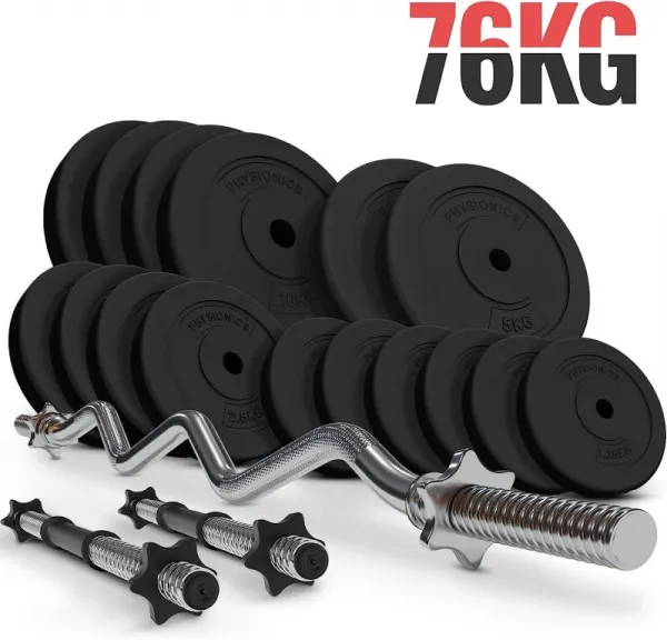 PHYSIONICS Vzpieračský set so závažím, hviezd. zámky, 76 kg