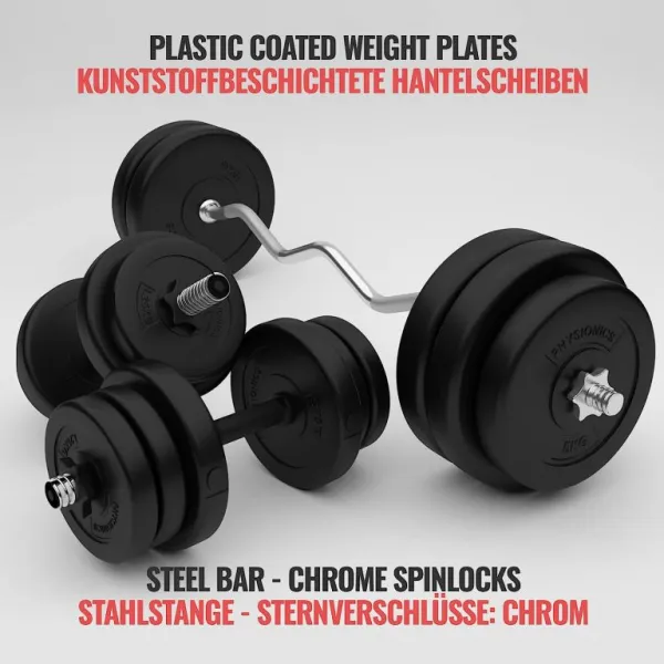 PHYSIONICS Vzpieračský set so závažím, hviezd. zámky, 76 kg