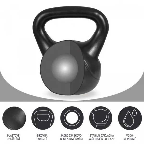 Gorilla Sports Kettlebell činka, plast, čierna, 12 kg