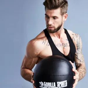 Gorilla Sports Kožený medicinbal, 7 kg, čierny