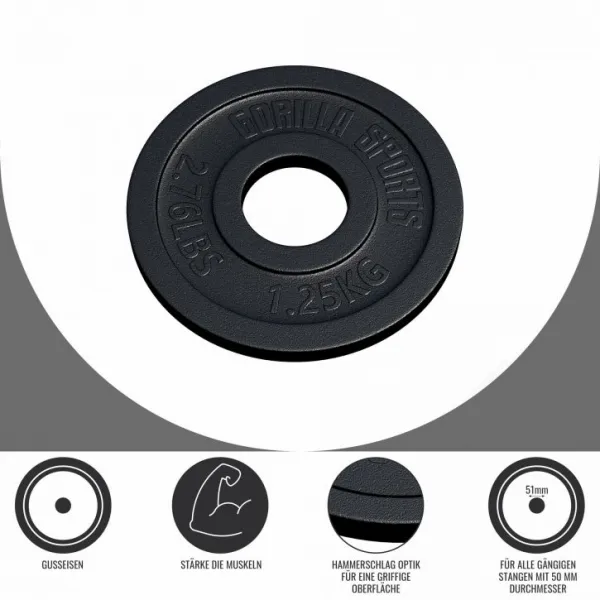 Gorilla Sports Záťažový kotúč 50/51 mm, liatina, 1,25 kg