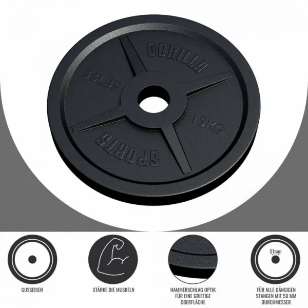 Gorilla Sports Záťažový kotúč 50/51 mm, liatina, 15 kg