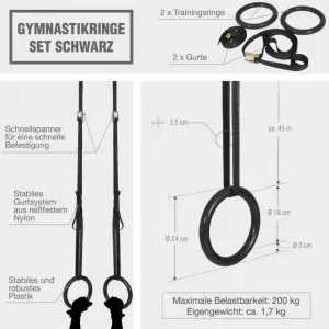 Gorilla Sports Gymnastické kruhy sada, čierne