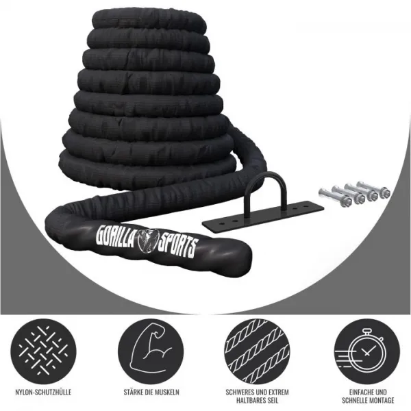 Gorilla Sports Posilňovacie lano s držiakom, 9 m x 3,8 cm