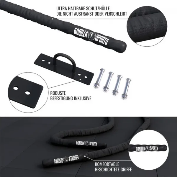 Gorilla Sports Posilňovacie lano s držiakom, 9 m x 3,8 cm