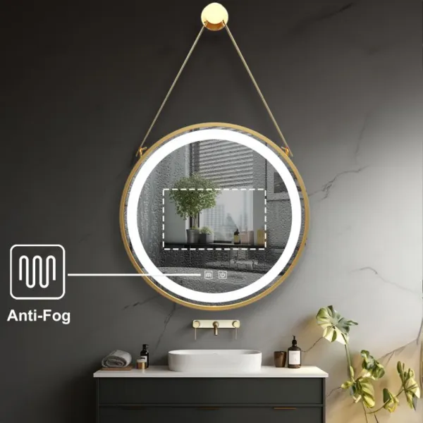 IREDA Kúpeľňové LED zrkadlo s osvetlením, zlatý rám, 60 cm