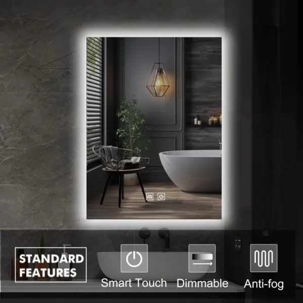 Kúpeľňové zrkadlo s LED, odmlžovaním a stmievaním 70x50 cm