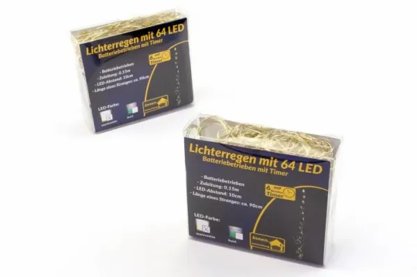 Nexos 60390 sada 2 ks svetelný dážď - 64 LED - teplá biela, 8 strieborných drôtov po 8 LED, na batérie