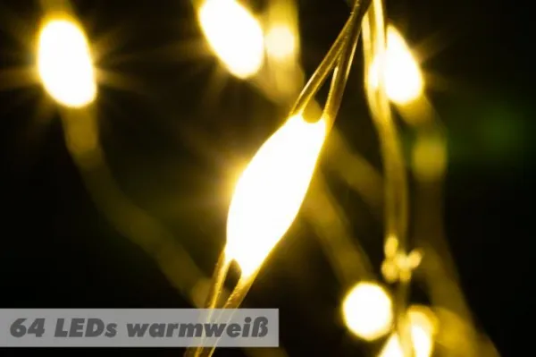 Nexos 60390 sada 2 ks svetelný dážď - 64 LED - teplá biela, 8 strieborných drôtov po 8 LED, na batérie