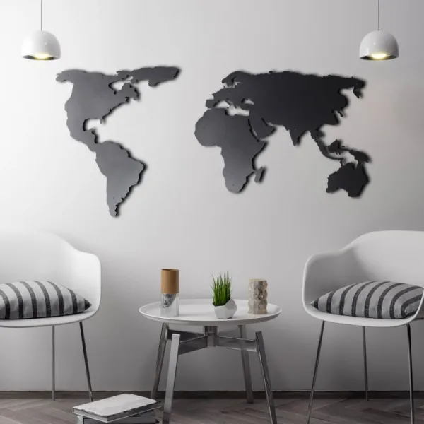 Mapa sveta na stenu, 60 x 120 cm, čierny kov